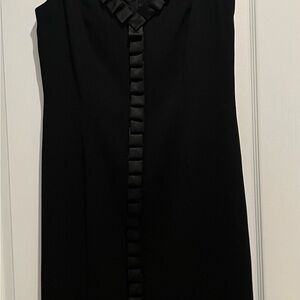 Carmen Marc Valvo Black Silk Ruffle Trim Tuxedo dress